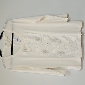 J Crew Battenburg Lace Cotton Tee, Ivory, Size Large, NEW